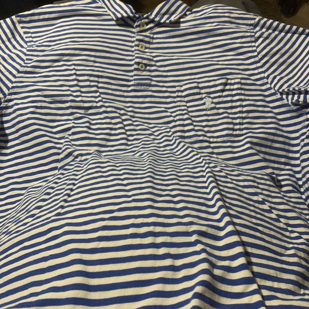 Polo Ralph Lauren Mens Large Classic Fit Polo Shirt Striped Blue White GREAT